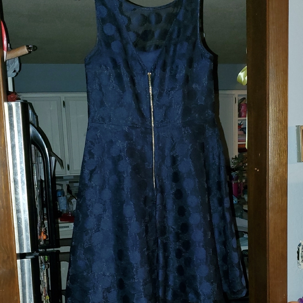 Betsey Johnson Navy Blue Polka Dot Midi Dress - Picture 2 of 3